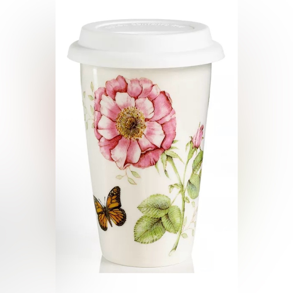 Lenox Butterfly Meadow Porcelain Thermal Travel Mug 10 oz